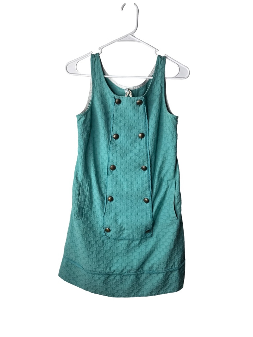 MAEVE by ANTHROPOLOGIE Retro Aqua Textured Double-Button Pinafore Dress Sz 2